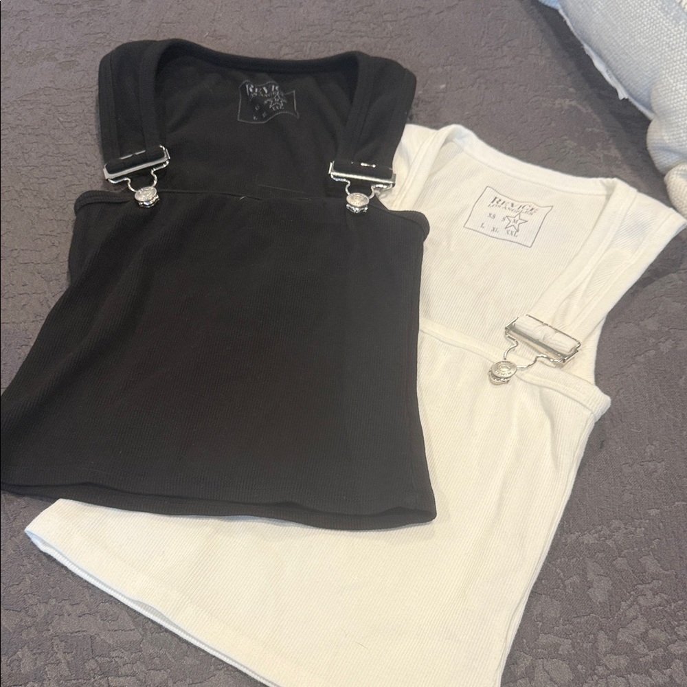 REVICE Black and White Tank Tops with Buckle Detail